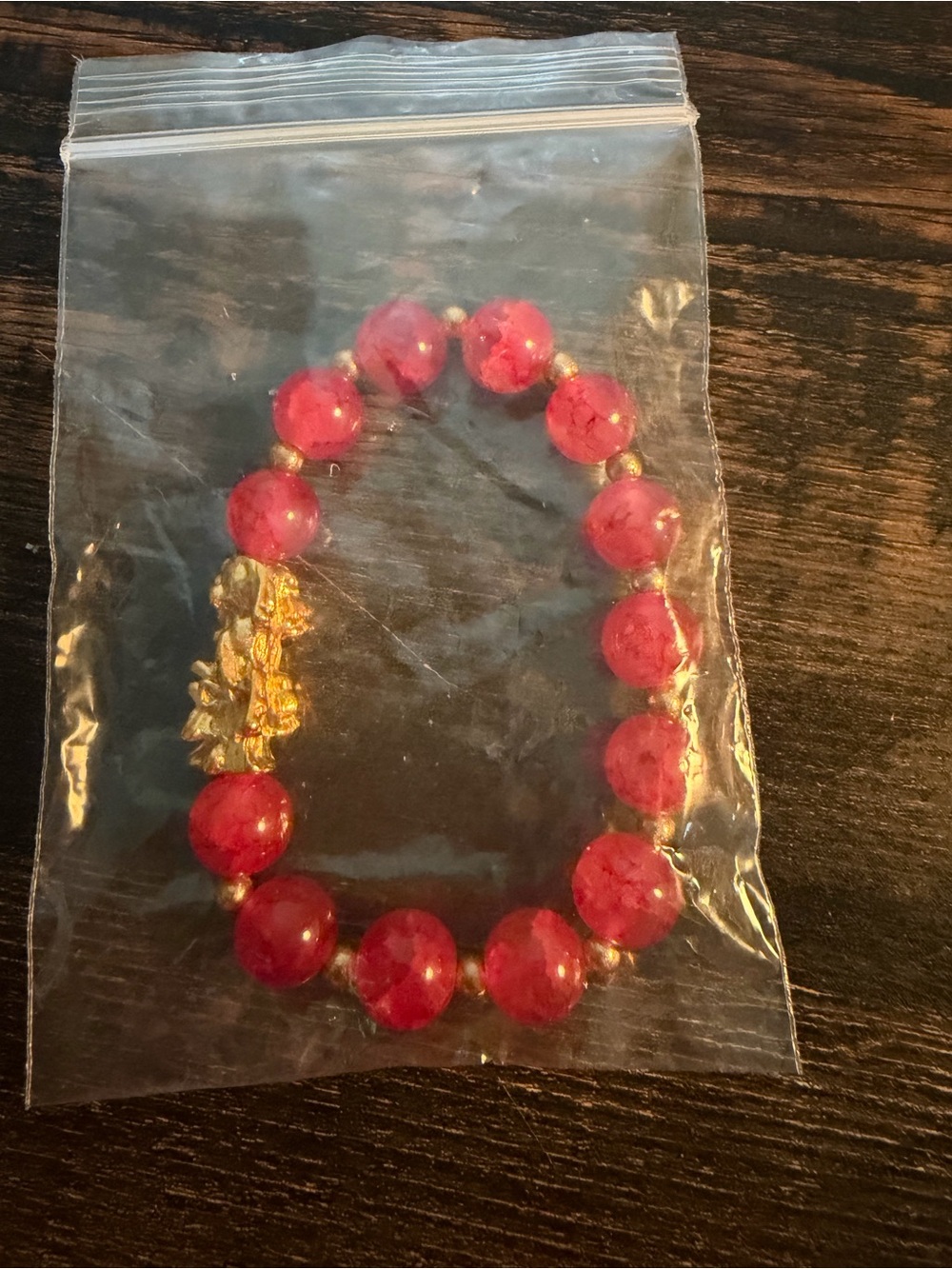 Red Beaded Bracelet dragon with Gold Accents - Women's Jewelry